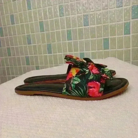 A.S.N.Y. Tropical Floral Slip On Slides Flat Sandals - Picture 8 of 10